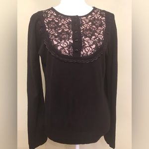 🌼🌼NEWPORT Black Lace Embellished Sleeves Fitted Top, M/L